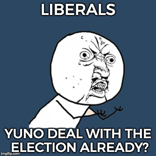 Y U No | LIBERALS; YUNO DEAL WITH THE ELECTION ALREADY? | image tagged in memes,y u no | made w/ Imgflip meme maker