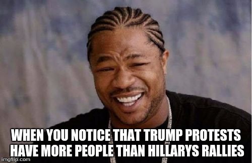 Yo Dawg Heard You | WHEN YOU NOTICE THAT TRUMP PROTESTS HAVE MORE PEOPLE THAN HILLARYS RALLIES | image tagged in memes,yo dawg heard you | made w/ Imgflip meme maker
