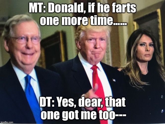 MT: Donald, if he farts one more time...... DT: Yes, dear, that one got me too--- | image tagged in creepy mcconnell,memes,toilet humor,humor,funny,funny memes | made w/ Imgflip meme maker
