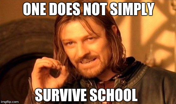 One Does Not Simply | ONE DOES NOT SIMPLY; SURVIVE SCHOOL | image tagged in memes,one does not simply | made w/ Imgflip meme maker
