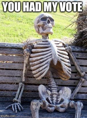 Waiting Skeleton Meme | YOU HAD MY VOTE | image tagged in memes,waiting skeleton | made w/ Imgflip meme maker