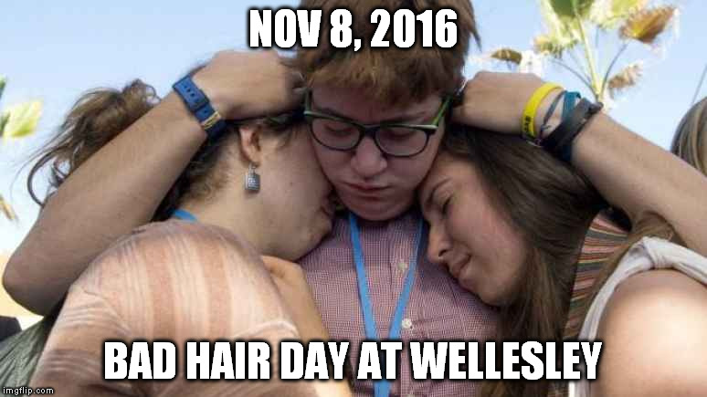 NOV 8, 2016; BAD HAIR DAY AT WELLESLEY | image tagged in memes,wellesley,election 2016,hillary clinton loss,hillary,election | made w/ Imgflip meme maker
