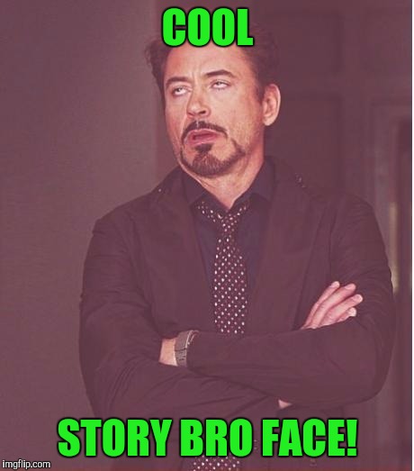 Face You Make Robert Downey Jr Meme | COOL; STORY BRO FACE! | image tagged in memes,face you make robert downey jr | made w/ Imgflip meme maker