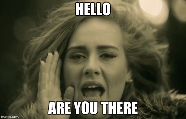 adele hello | HELLO; ARE YOU THERE | image tagged in adele hello | made w/ Imgflip meme maker