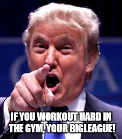 Trump Trademark | IF YOU WORKOUT HARD IN THE GYM, YOUR BIGLEAGUE! | image tagged in trump trademark | made w/ Imgflip meme maker