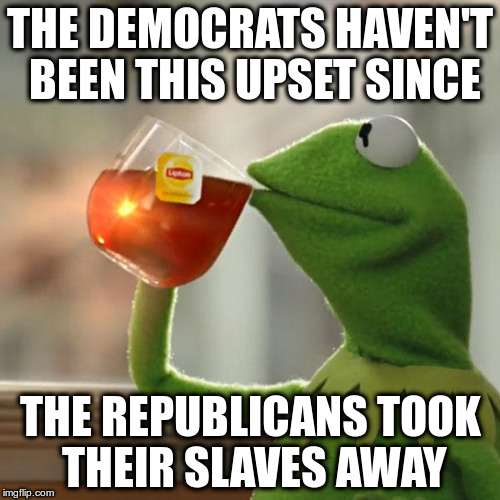 But That's None Of My Business Meme | THE DEMOCRATS HAVEN'T BEEN THIS UPSET SINCE; THE REPUBLICANS TOOK THEIR SLAVES AWAY | image tagged in memes,but thats none of my business,kermit the frog | made w/ Imgflip meme maker