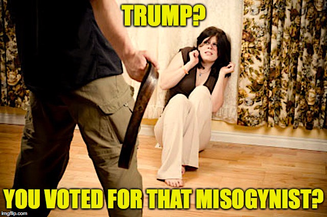 The Hypocrite  | TRUMP? YOU VOTED FOR THAT MISOGYNIST? | image tagged in domestic violence,election 2016 | made w/ Imgflip meme maker