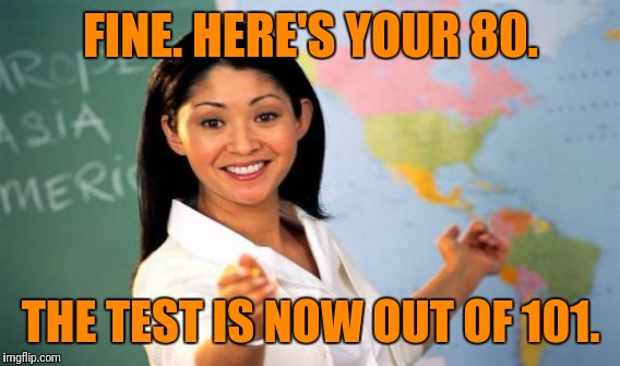 FINE. HERE'S YOUR 80. THE TEST IS NOW OUT OF 101. | made w/ Imgflip meme maker