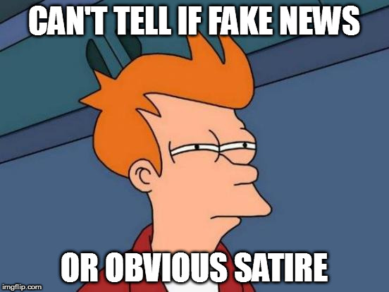Fake-News-O-Rama | CAN'T TELL IF FAKE NEWS; OR OBVIOUS SATIRE | image tagged in memes,futurama fry,funny,satire,fake,news | made w/ Imgflip meme maker