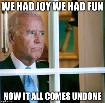 When your season in the sun is over | WE HAD JOY WE HAD FUN; NOW IT ALL COMES UNDONE | image tagged in sad joe biden,memes | made w/ Imgflip meme maker
