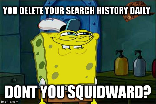 Don't You Squidward Meme | YOU DELETE YOUR SEARCH HISTORY DAILY; DONT YOU SQUIDWARD? | image tagged in memes,dont you squidward,scumbag | made w/ Imgflip meme maker