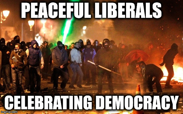 Peaceful Liberals Celebrating Democracy | PEACEFUL LIBERALS; CELEBRATING DEMOCRACY | image tagged in liberals | made w/ Imgflip meme maker