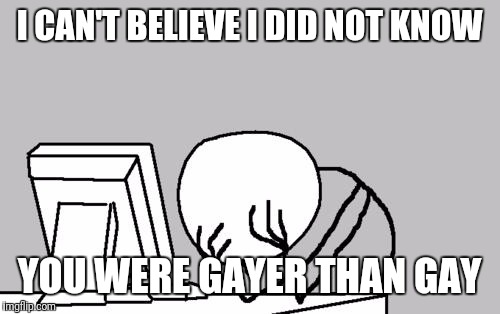 Computer Guy Facepalm Meme | I CAN'T BELIEVE I DID NOT KNOW; YOU WERE GAYER THAN GAY | image tagged in memes,computer guy facepalm | made w/ Imgflip meme maker
