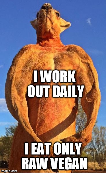 Kangaroo Workout | I WORK OUT DAILY; I EAT ONLY RAW VEGAN | image tagged in raw vegan,super slow exercises,http//health101org/art_superslowhtm,fruit,health,exercise | made w/ Imgflip meme maker
