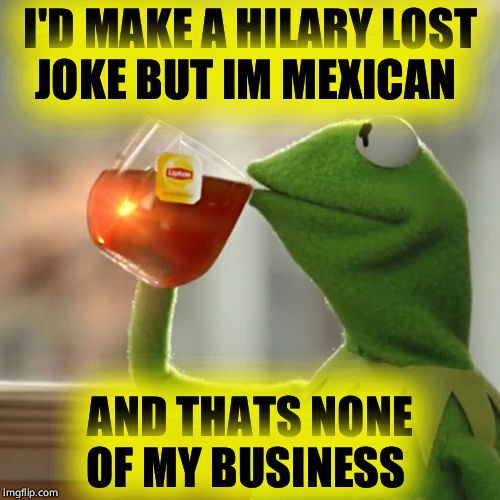 But That's None Of My Business | I'D MAKE A HILARY LOST JOKE BUT IM MEXICAN; AND THATS NONE OF MY BUSINESS | image tagged in memes,but thats none of my business,kermit the frog | made w/ Imgflip meme maker