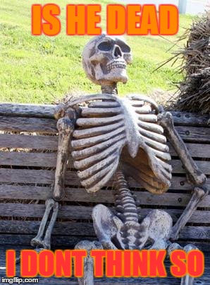 Waiting Skeleton | IS HE DEAD; I DONT THINK SO | image tagged in memes,waiting skeleton | made w/ Imgflip meme maker