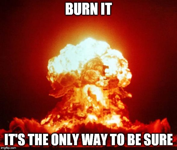 Nuke | BURN IT; IT'S THE ONLY WAY TO BE SURE | image tagged in nuke | made w/ Imgflip meme maker