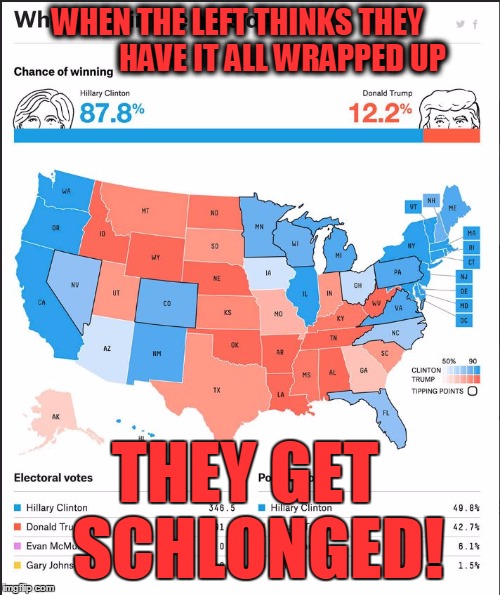 WHEN THE LEFT THINKS THEY               HAVE IT ALL WRAPPED UP; THEY GET 
SCHLONGED! | image tagged in election 2016 projected | made w/ Imgflip meme maker