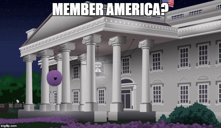MEMBER AMERICA? | image tagged in member berries,donald trump,trump,south park,america,white house | made w/ Imgflip meme maker