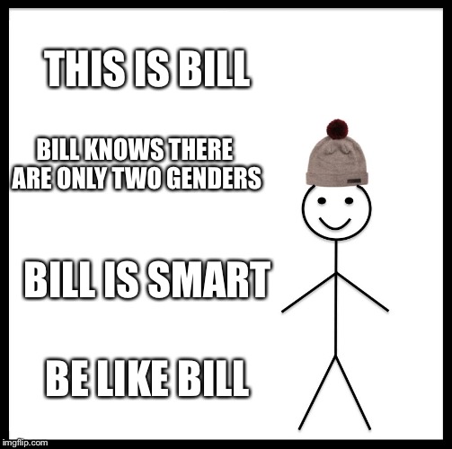 Be Like Bill Meme | THIS IS BILL; BILL KNOWS THERE ARE ONLY TWO GENDERS; BILL IS SMART; BE LIKE BILL | image tagged in memes,be like bill | made w/ Imgflip meme maker