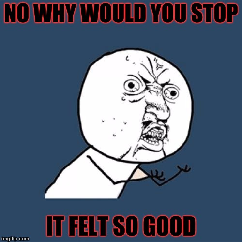 Y U No Meme |  NO WHY WOULD YOU STOP; IT FELT SO GOOD | image tagged in memes,y u no | made w/ Imgflip meme maker