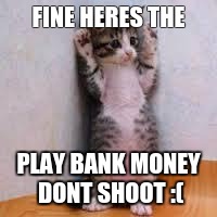 Cats  | FINE HERES THE; PLAY BANK MONEY DONT SHOOT :( | image tagged in cats | made w/ Imgflip meme maker