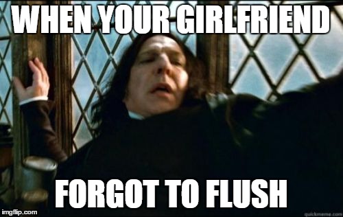 girls shit? | WHEN YOUR GIRLFRIEND; FORGOT TO FLUSH | image tagged in memes,snape | made w/ Imgflip meme maker