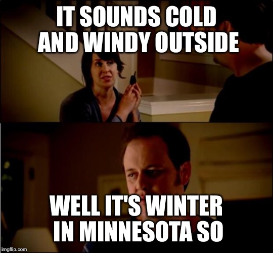 army chick state farm | IT SOUNDS COLD AND WINDY OUTSIDE; WELL IT'S WINTER IN MINNESOTA SO | image tagged in army chick state farm | made w/ Imgflip meme maker