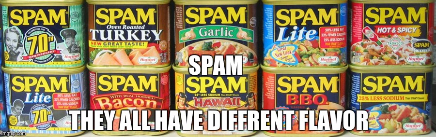 SPAM; THEY ALL HAVE DIFFRENT FLAVOR | image tagged in memes,funny,spammers meme | made w/ Imgflip meme maker
