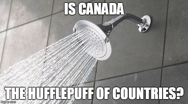 Shower Thoughts | IS CANADA; THE HUFFLEPUFF OF COUNTRIES? | image tagged in shower thoughts | made w/ Imgflip meme maker