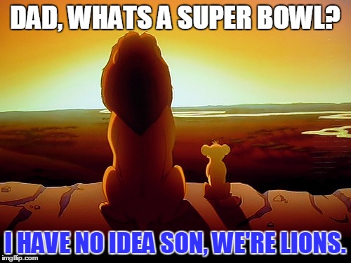 Lion King Meme | DAD, WHATS A SUPER BOWL? I HAVE NO IDEA SON, WE'RE LIONS. | image tagged in memes,lion king | made w/ Imgflip meme maker
