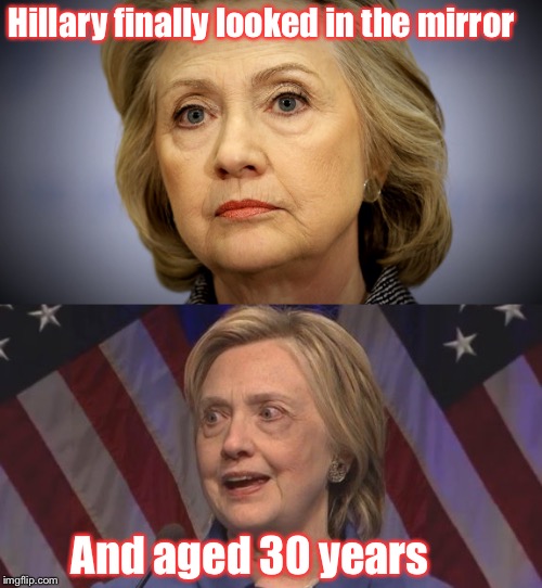 Like Medusa.  | Hillary finally looked in the mirror; And aged 30 years | image tagged in memes,funny,hillary clinton,medusa,donald trump | made w/ Imgflip meme maker