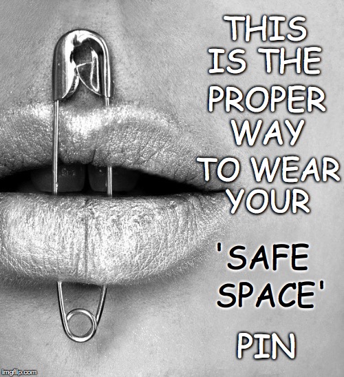 Safe Space | THIS IS THE; PROPER WAY; TO WEAR YOUR; 'SAFE; SPACE'; PIN | image tagged in safe space,pin | made w/ Imgflip meme maker