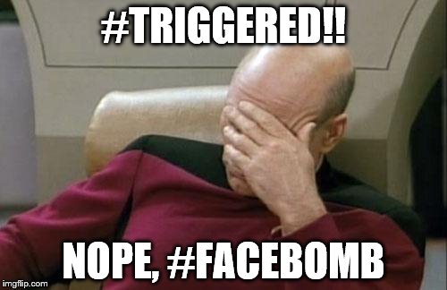 Captain Picard Facepalm Meme | #TRIGGERED!! NOPE, #FACEBOMB | image tagged in memes,captain picard facepalm | made w/ Imgflip meme maker