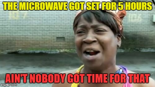 Ain't Nobody Got Time For That | THE MICROWAVE GOT SET FOR 5 HOURS; AIN'T NOBODY GOT TIME FOR THAT | image tagged in memes,aint nobody got time for that | made w/ Imgflip meme maker