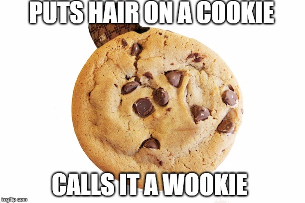 Wookie Cookie | PUTS HAIR ON A COOKIE; CALLS IT A WOOKIE | image tagged in wookie,cookie,wookie cookie,chewbacca | made w/ Imgflip meme maker