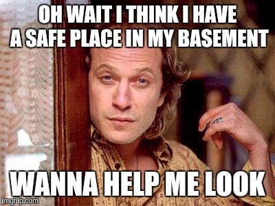 buffalo bill | OH WAIT I THINK I HAVE A SAFE PLACE IN MY BASEMENT; WANNA HELP ME LOOK | image tagged in buffalo bill | made w/ Imgflip meme maker