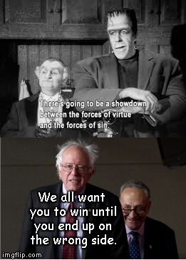 Showdown | We all want you to win until you end up on the wrong side. | image tagged in bernie sanders,showdown,dnc | made w/ Imgflip meme maker