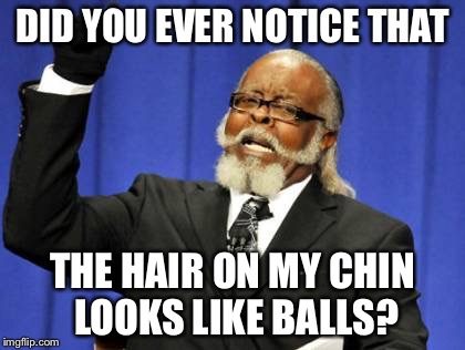 Too Damn High | DID YOU EVER NOTICE THAT; THE HAIR ON MY CHIN LOOKS LIKE BALLS? | image tagged in memes,too damn high | made w/ Imgflip meme maker