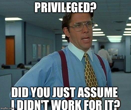 That Would Be Great Meme | PRIVILEGED? DID YOU JUST ASSUME I DIDN'T WORK FOR IT? | image tagged in memes,that would be great | made w/ Imgflip meme maker