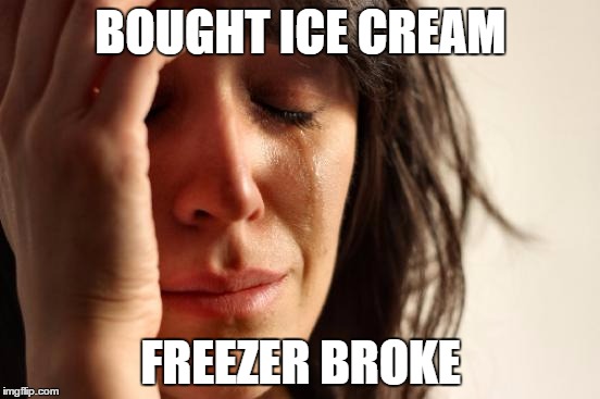 First World Problems | BOUGHT ICE CREAM; FREEZER BROKE | image tagged in memes,first world problems | made w/ Imgflip meme maker