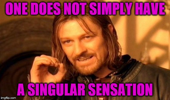 One Does Not Simply | ONE DOES NOT SIMPLY HAVE; A SINGULAR SENSATION | image tagged in memes,one does not simply | made w/ Imgflip meme maker