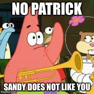 No Patrick | NO PATRICK; SANDY DOES NOT LIKE YOU | image tagged in memes,no patrick | made w/ Imgflip meme maker