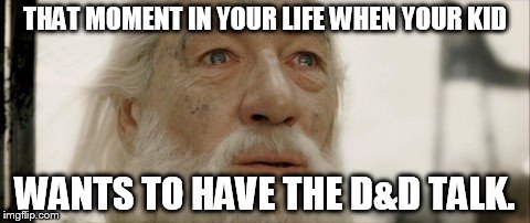 THAT MOMENT IN YOUR LIFE WHEN YOUR KID; WANTS TO HAVE THE D&D TALK. | image tagged in dd,gandalf | made w/ Imgflip meme maker