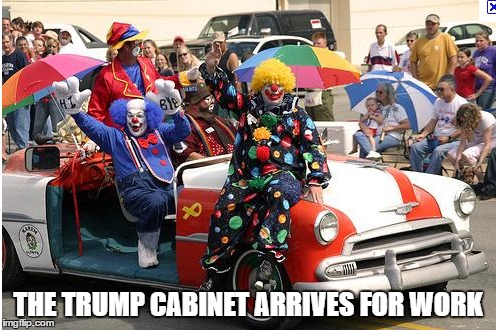 The future looks bleak  | THE TRUMP CABINET ARRIVES FOR WORK | image tagged in donald trump,politics,outrage | made w/ Imgflip meme maker