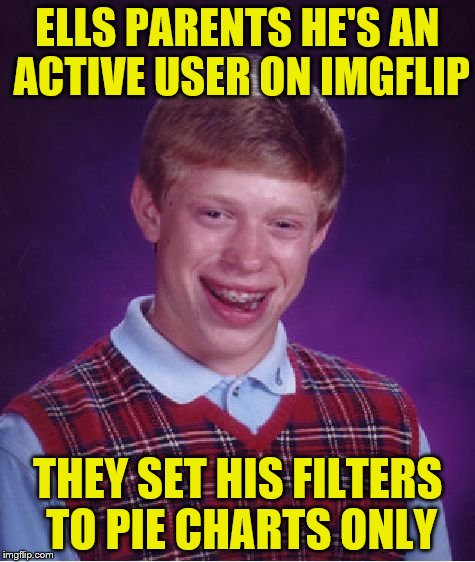 Bad Luck Brian Meme | ELLS PARENTS HE'S AN ACTIVE USER ON IMGFLIP THEY SET HIS FILTERS TO PIE CHARTS ONLY | image tagged in memes,bad luck brian | made w/ Imgflip meme maker