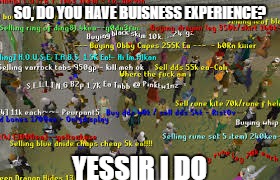 This Will Guarantee You The Job. | SO, DO YOU HAVE BUISNESS EXPERIENCE? YESSIR I DO | image tagged in runescape,videogames,videogame,buisness,clever,funny | made w/ Imgflip meme maker