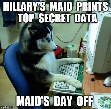 I Have No Idea What I Am Doing Meme | HILLARY'S  MAID  PRINTS  TOP  SECRET  DATA; MAID'S  DAY  OFF | image tagged in memes,i have no idea what i am doing | made w/ Imgflip meme maker