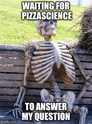 Waiting Skeleton Meme | WAITING FOR PIZZASCIENCE TO ANSWER MY QUESTION | image tagged in memes,waiting skeleton | made w/ Imgflip meme maker