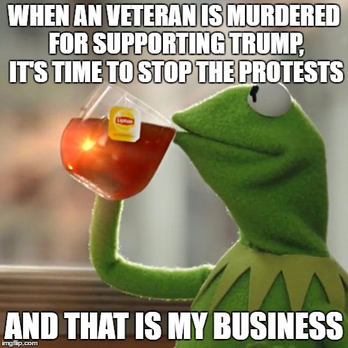 He served for your freedom, an you used it to betray him | WHEN AN VETERAN IS MURDERED FOR SUPPORTING TRUMP, IT'S TIME TO STOP THE PROTESTS; AND THAT IS MY BUSINESS | image tagged in memes,but thats none of my business,kermit the frog,trump,liberals,veterans | made w/ Imgflip meme maker